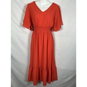 She Sky Womens Tiered Maxi Dress Size M Boho Beachy Flowy Smocked Solid Sleeves